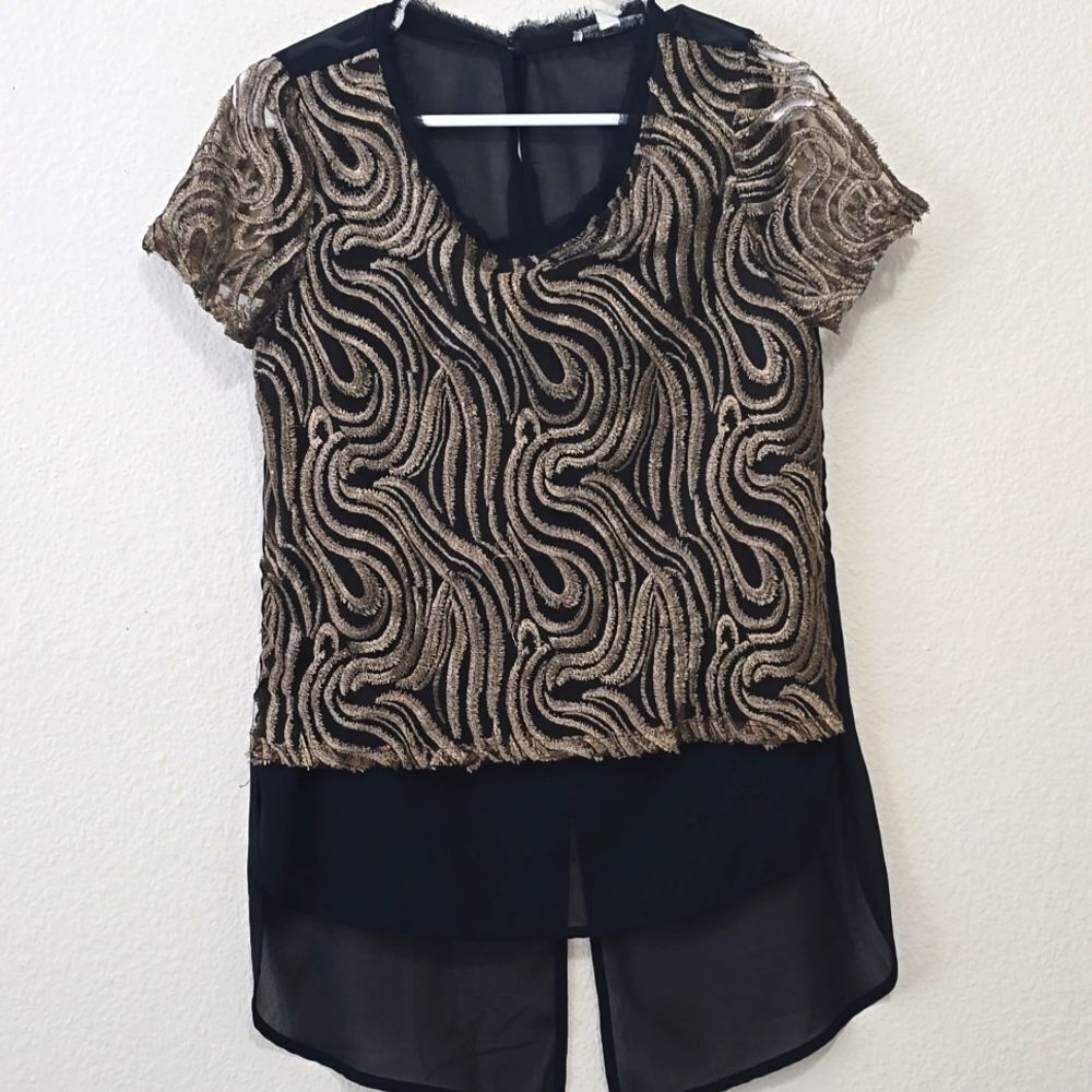 NWT! Alberto Makali Sequins/Sheer Top Size S